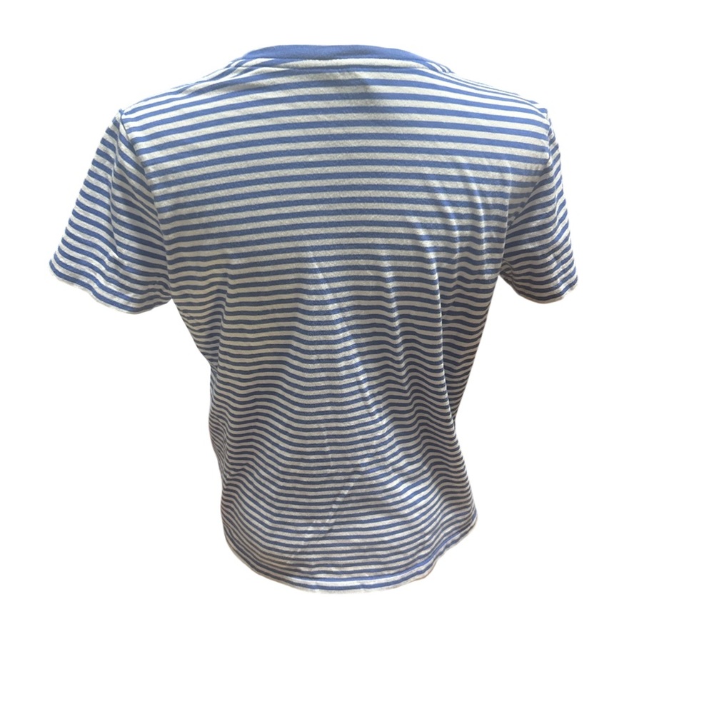 Ralph Lauren Blue White Striped Cotton Tee Shirt Women’s Large Short Sleeve Pony - Picture 4 of 7